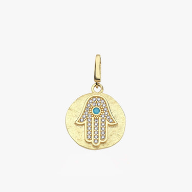 Gold Hamsa Necklace | 14K Solid Gold - Mionza Jewelry-charm bracelet, charm earrings, christmas gift, disc necklace, evil eye charm, gold charm bracelet, gold hamsa necklace, good luck charm, hamsa charm, hamsa hand, hamsa hand charm, hamsa hand necklace, hamsa necklace