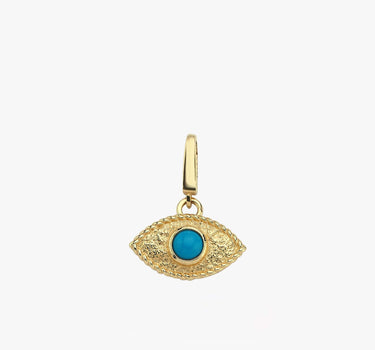 Evil Eye Charm | 14K Solid Gold - Mionza Jewelry-14k gold charm, charm bracelet, charm necklace, evil eye charm, evil eye jewelry, gold charm, gold charm bracelet, gold charm necklace, good luck charm, hammered necklace, lucky charms, protection charm, valentines day gift