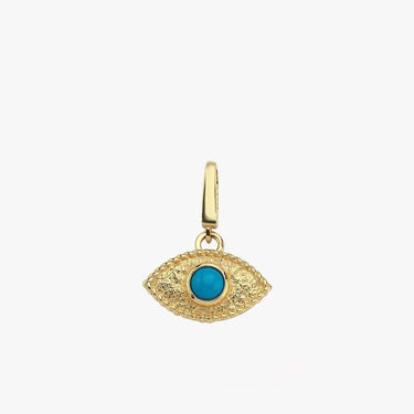 Evil Eye Charm | 14K Solid Gold - Mionza Jewelry-14k gold charm, charm bracelet, charm necklace, evil eye charm, evil eye jewelry, gold charm, gold charm bracelet, gold charm necklace, good luck charm, hammered necklace, lucky charms, protection charm, valentines day gift