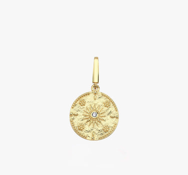 Gold Sunburst Necklace | 14K Solid Gold - Mionza Jewelry-christmas gift, coin jewelry, gold coin necklace, gold sun charm, gold sun necklace, push clasp, small coin necklace, sun bracelet, sun earrings, sun pendant, sunburst necklace, sunshine necklace