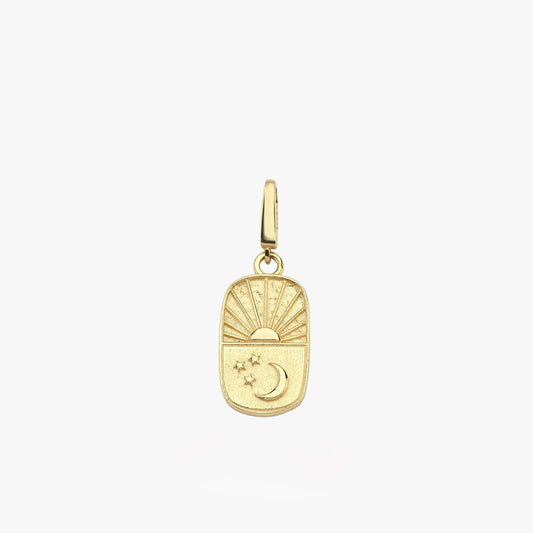 Moon and Star Charm | 14K Solid Gold - Mionza Jewelry-celestial jewelry, celestial necklace, charm earrings, christmas gift, crescent moon charm, geometric necklace, gold charm, gold charm bracelet, gold sun charm, gold sun necklace, square necklace, star charms, sun pendant