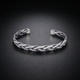 Men's woven braid cuff bracelet in 925 sterling silver