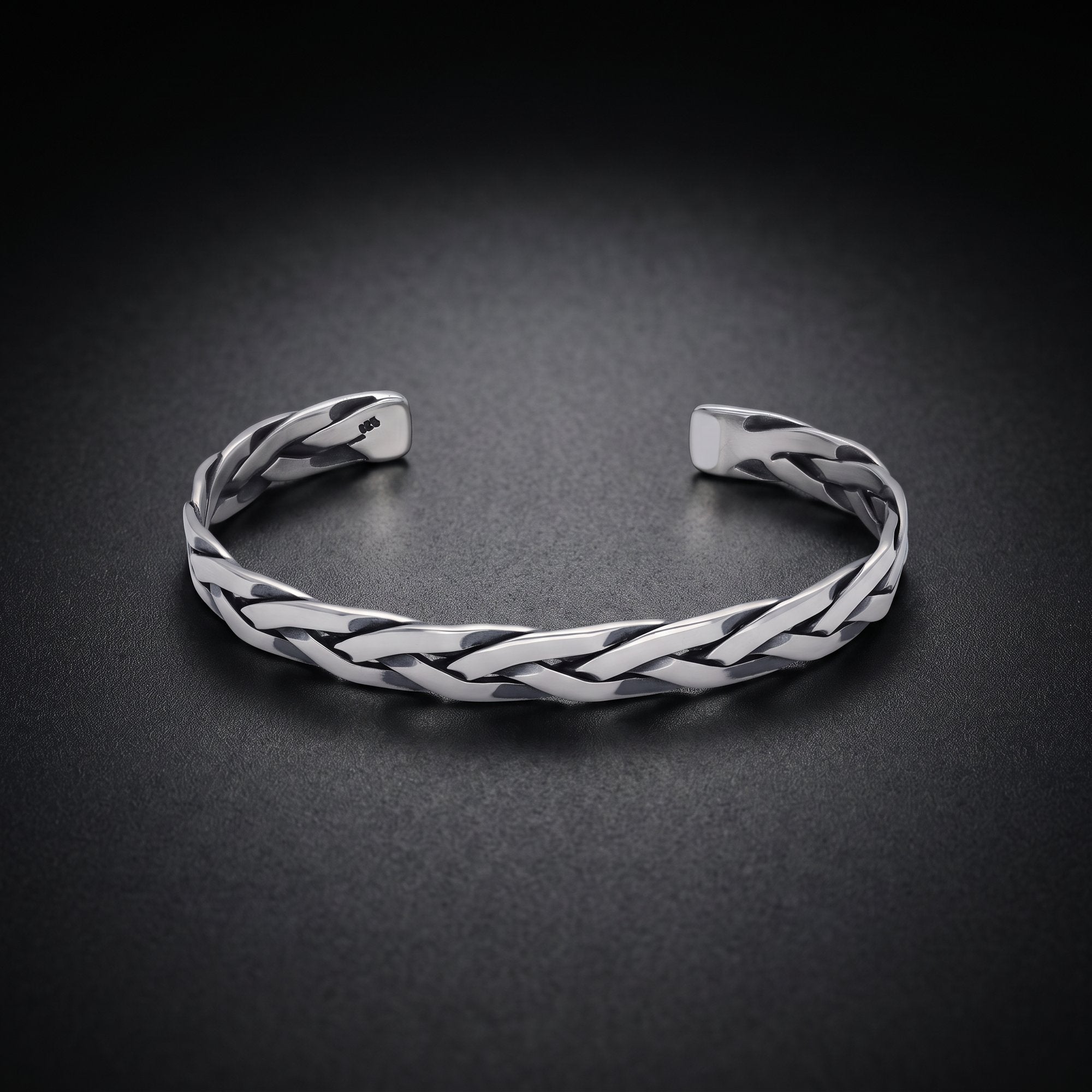 Men's woven braid cuff bracelet in 925 sterling silver