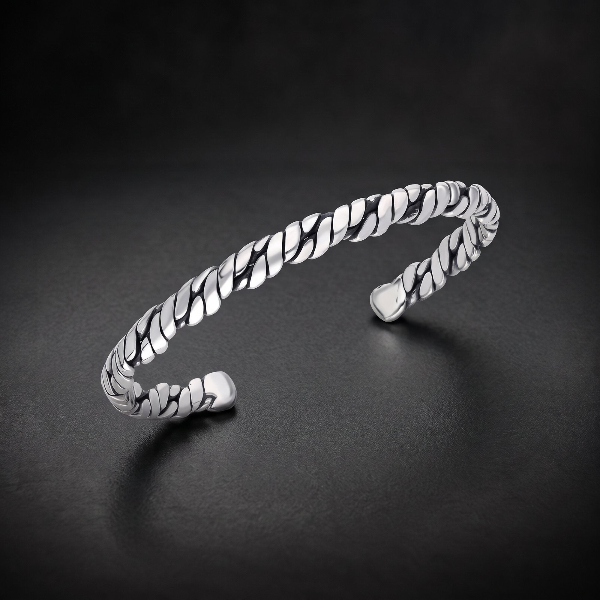 Men's twisted silver cuff bracelet in 925 sterling silver