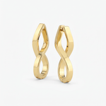 Gold infinity hoop earrings in 18K gold vermeil, a pair of twisted figure-eight hoops with hinged clasp