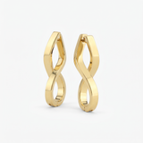 Gold infinity hoop earrings in 18K gold vermeil, a pair of twisted figure-eight hoops with hinged clasp