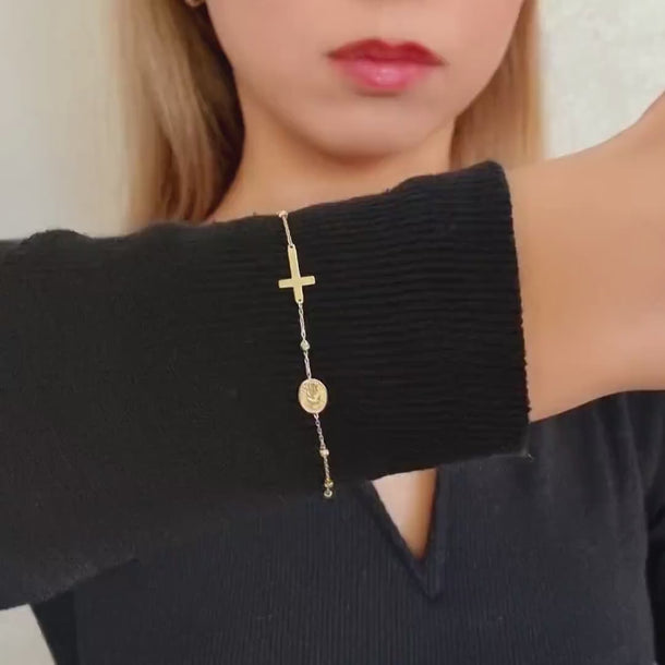 14K Solid Gold Rosary Bracelet